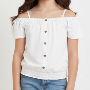 H&M girl 10/12 years Off-Shoulder Button-Down Blouse - White